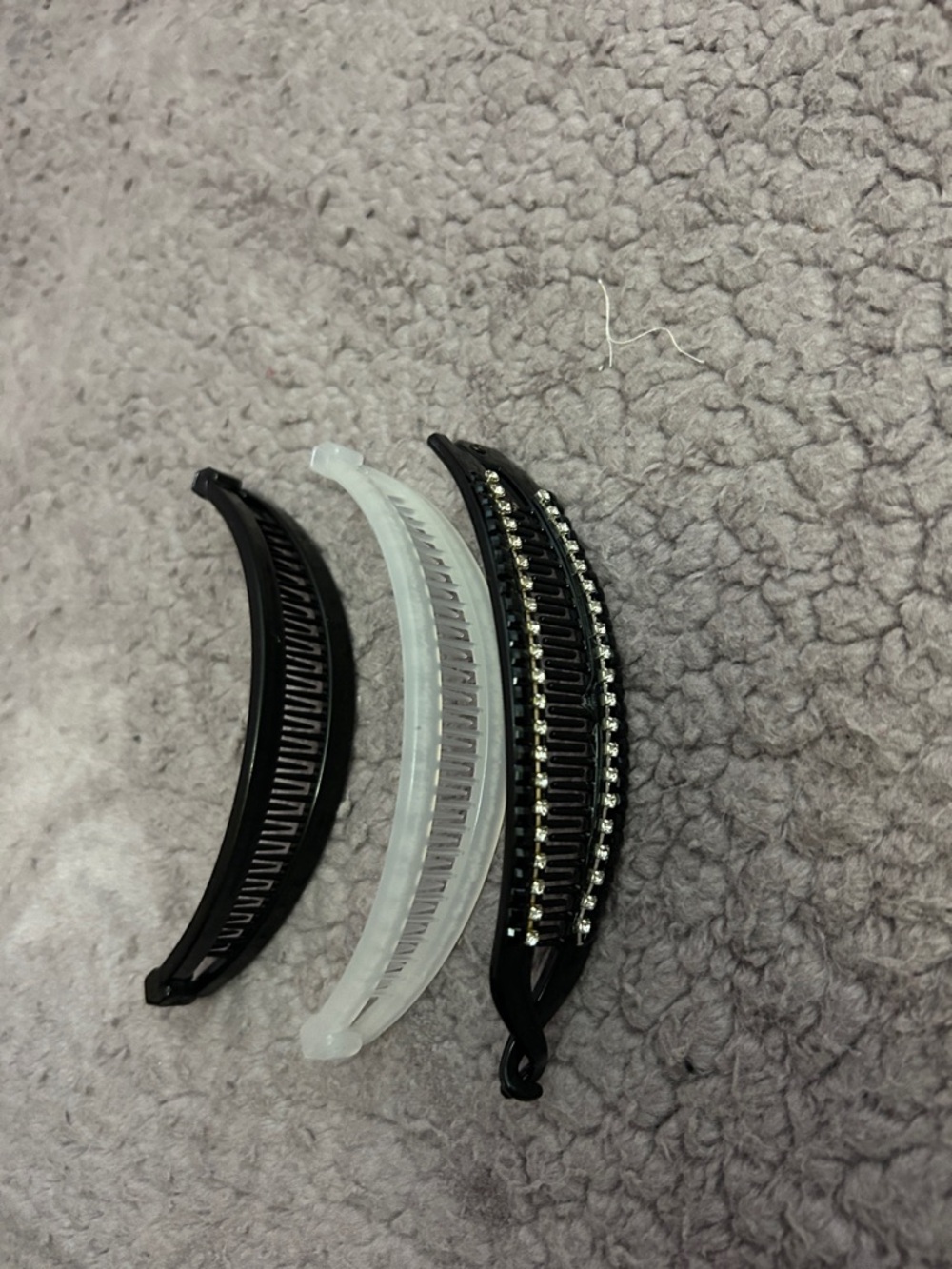 Women's Black and Clear Banana Hair Clip Set with Rhinestone-Embellished Accent